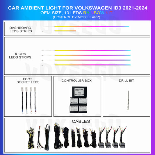 ID3 2021-2024 Ambient Lighting | 10 LEDS Strips | OEM Fitness