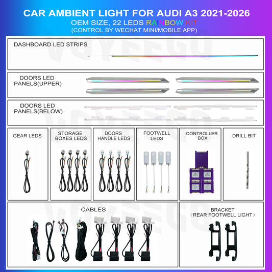 A3 8Y 2021-2026 Ambient Lighting | Rainbow 22 Leds