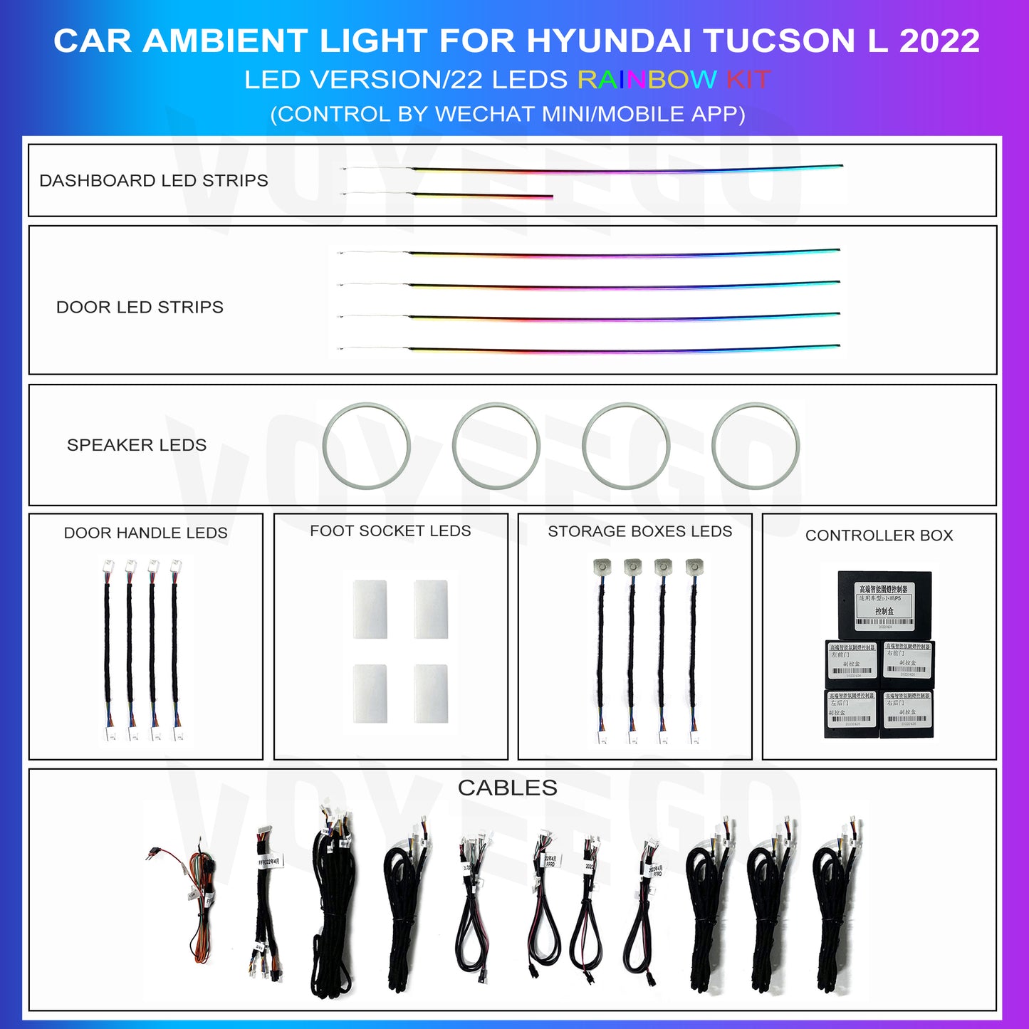 Hyundai Tucson 2021-2023 Led Ambient Lighting | 64 RGB Colors Rainbow