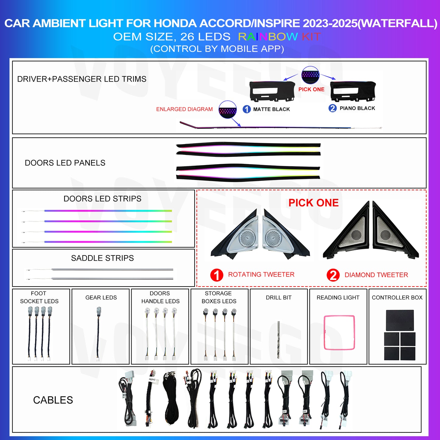 Accord/Inspire 2023 64 RGB Ambient Lighting | Rainbow