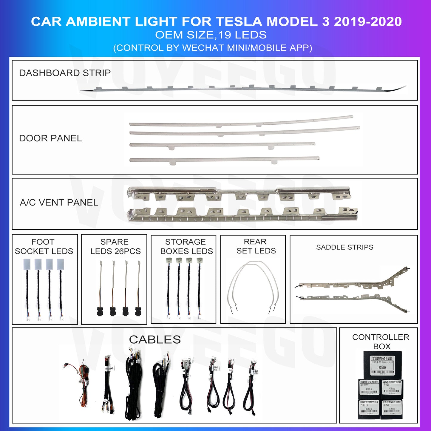 Model 3 2019-2020 Ambient Lighting Interior Led Lights | OEM Panel Upgrade