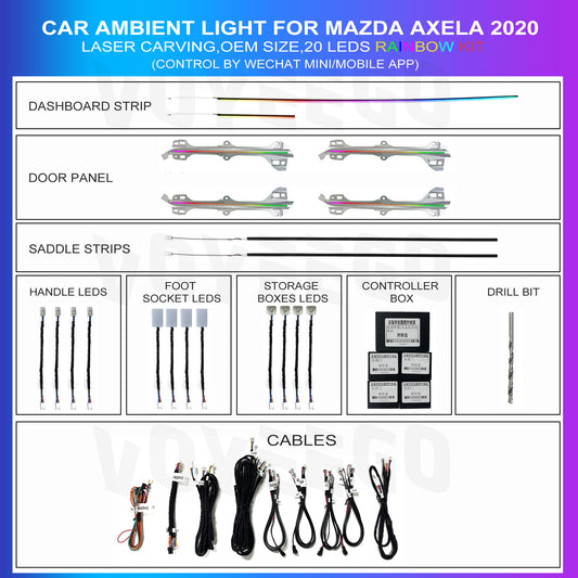 Axela 2020 Ambient Lighting OEM Panel Trim Type | 20 Leds Laser Carving