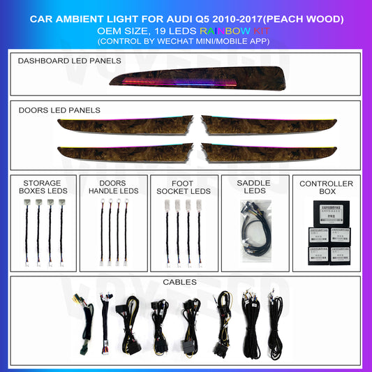 Q5 2010-2017 Interior 19 Leds Ambient Lighting | Peach Wood