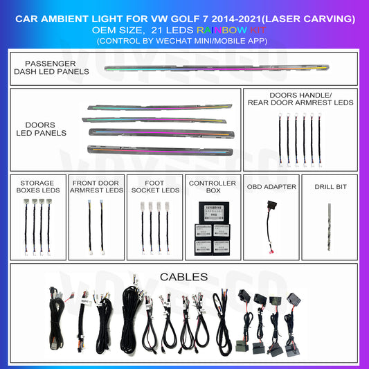 Golf 7 2014-2021 Ambient Lighting Interior Kit | Laser Carving Rainbow