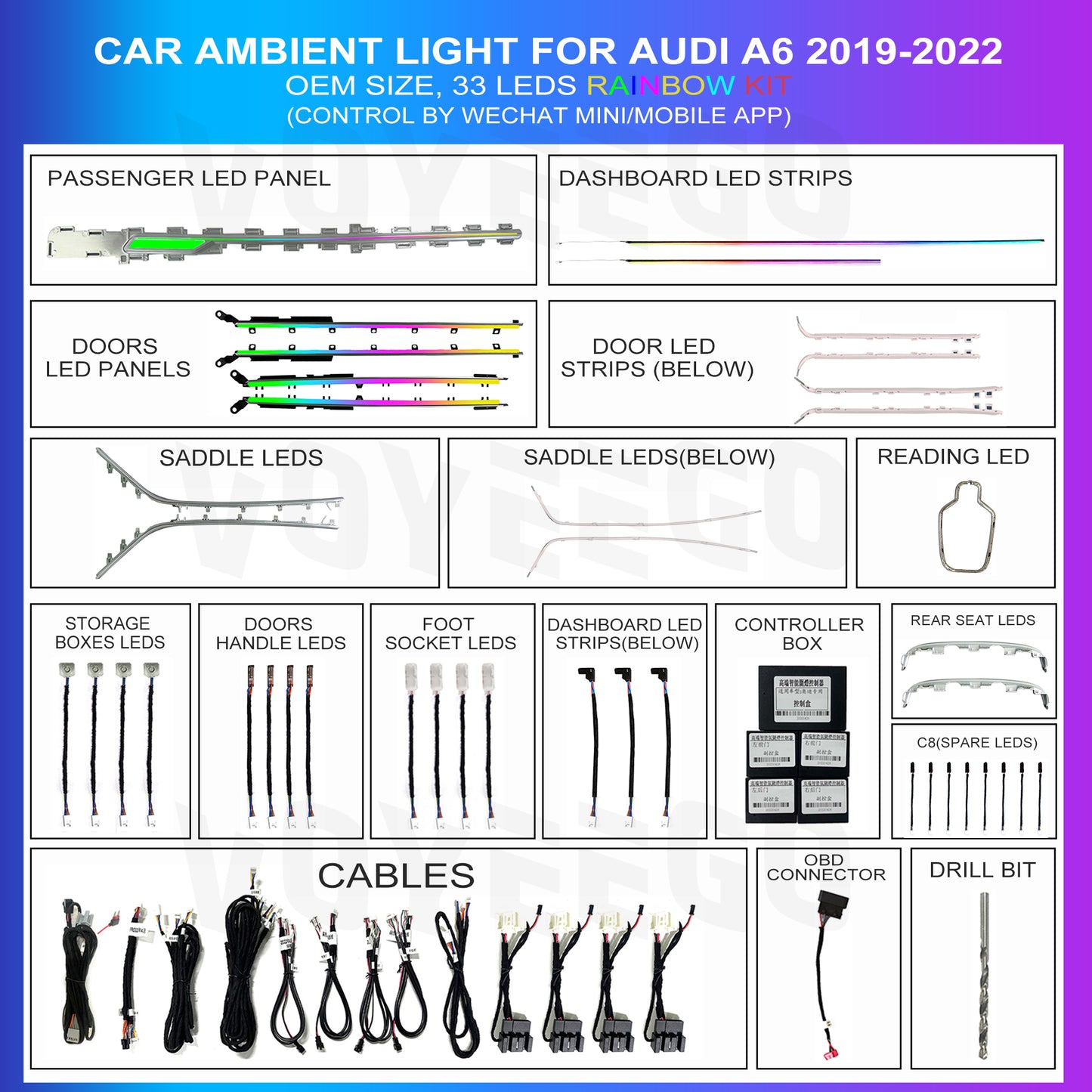 A6L 2019-2022 Ambient Lighting 33 Leds Interior Kit