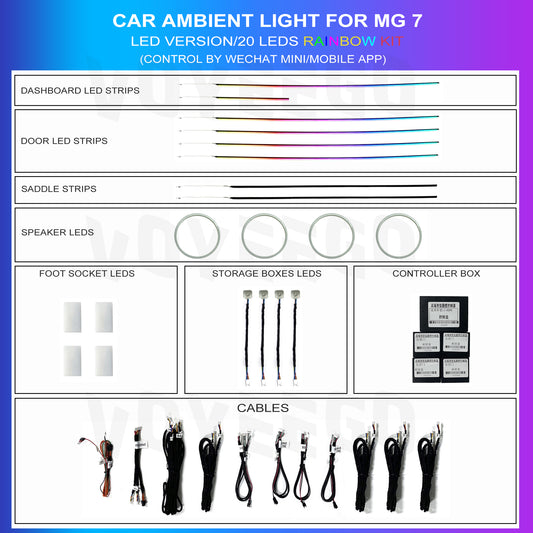 MG7 Car Ambient Light Strip Version 20 Leds with Speaker Lighting | Rainbow