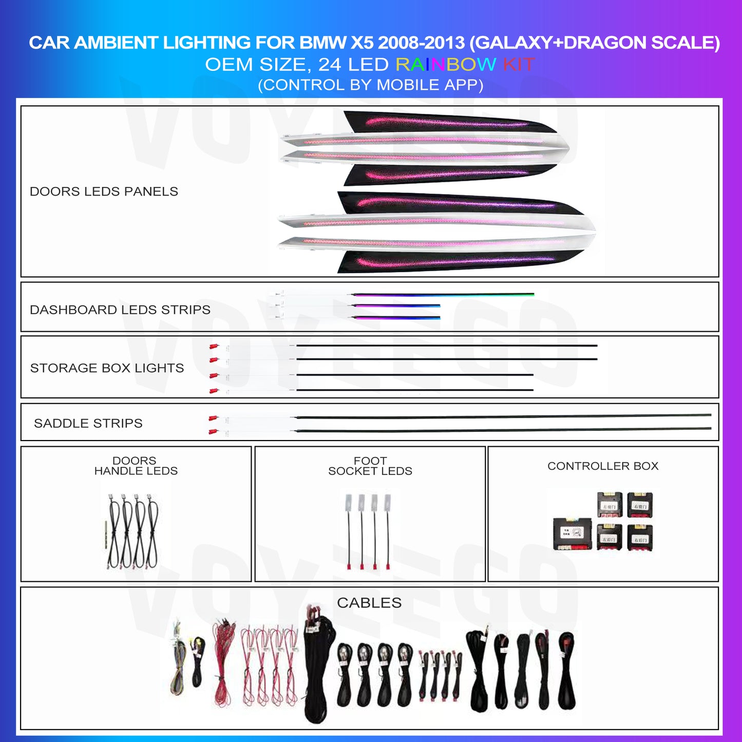BMW X5 E70 Ambient Lighting Kit (2008-2013)|Galaxy Rainbow |24 Leds |Interior Mood Lights