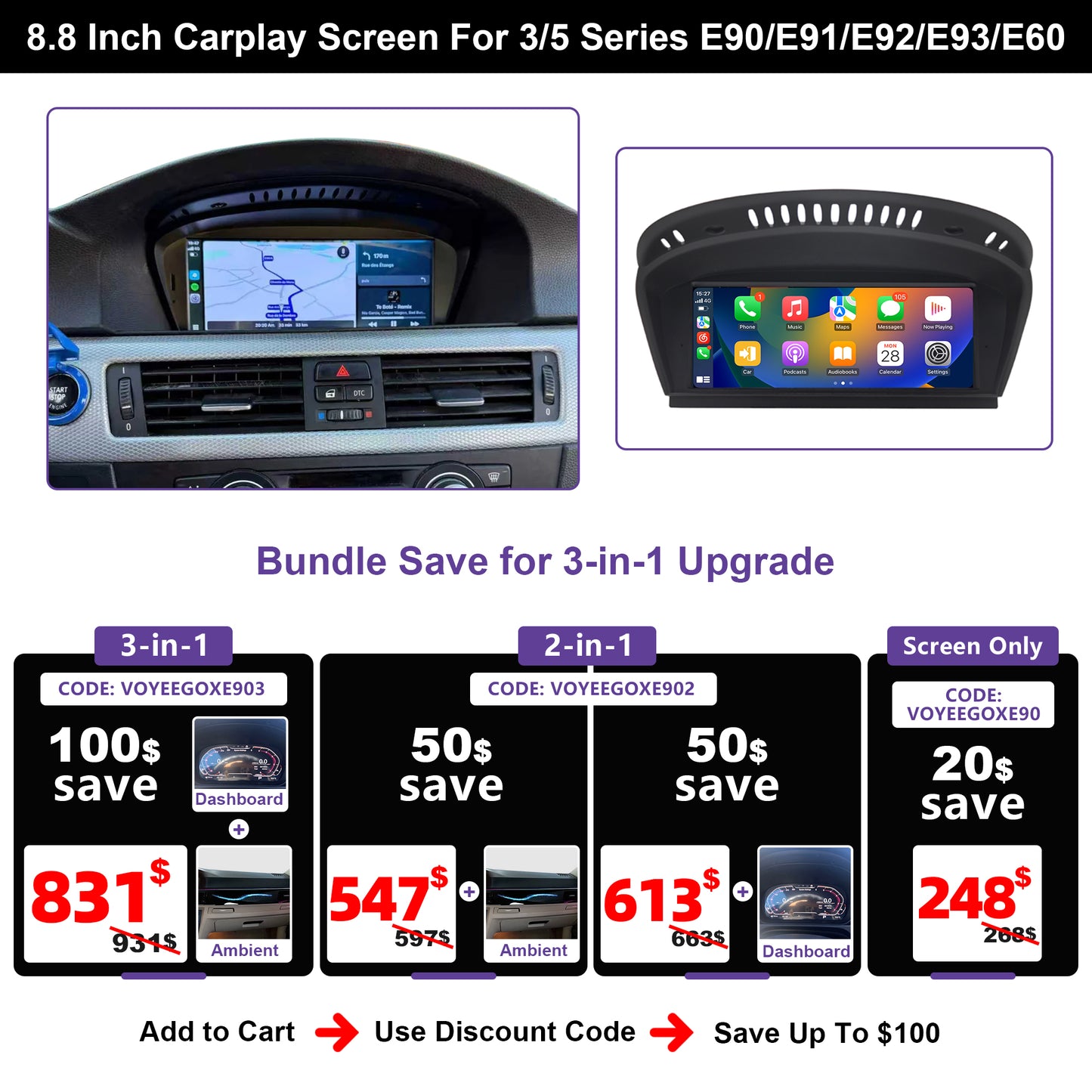 8.8'' Android Screen Multimedia For 3/5 Series E90 E91 E92 E93 E60 E61 2003-2012 CCC CIC