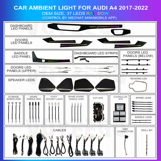 A4 2017-2022 Active Rainbow Ambient Lighting Kit 37 Leds