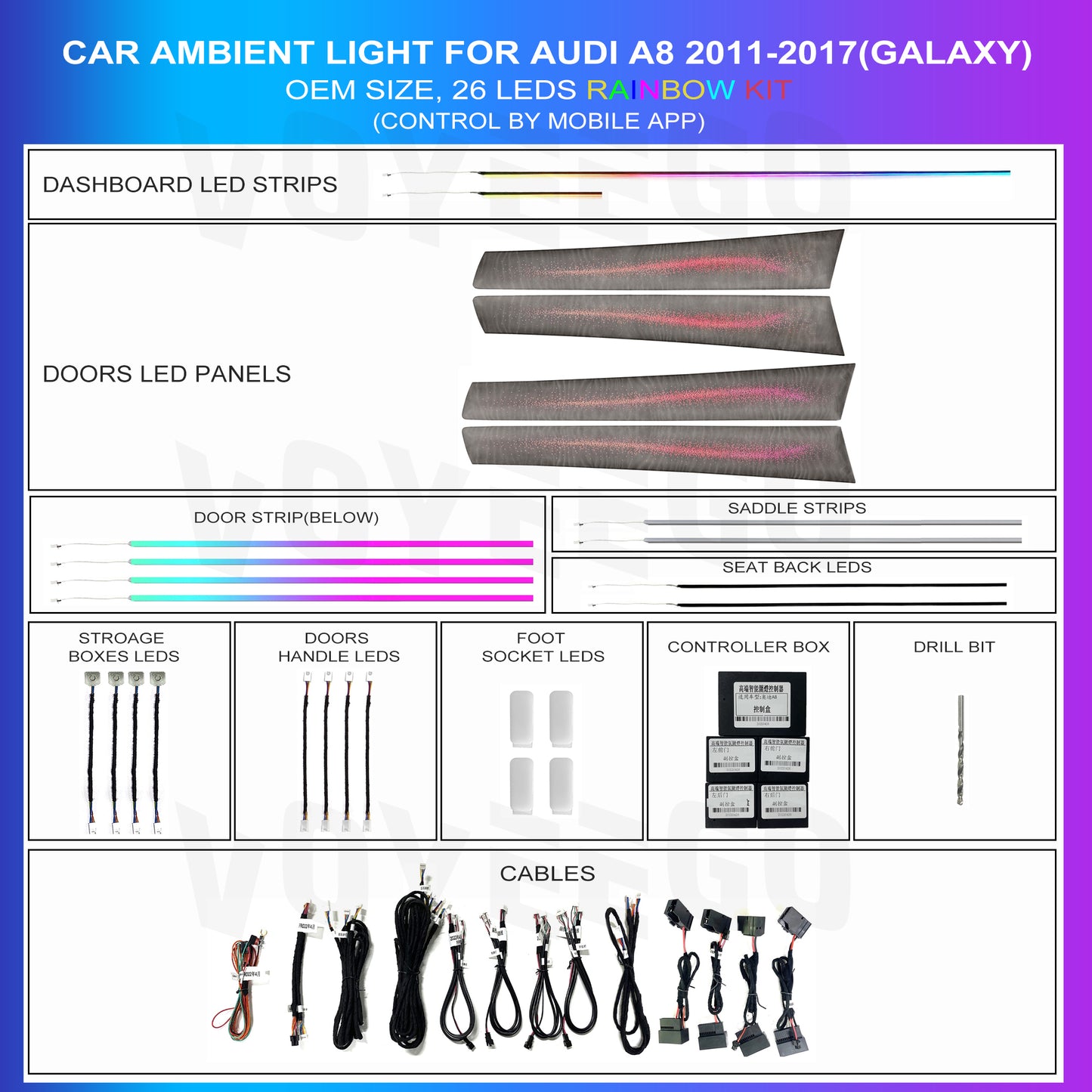 A8 4H 2011-2017 Ambient Lighting | Galaxy 26 LEDS