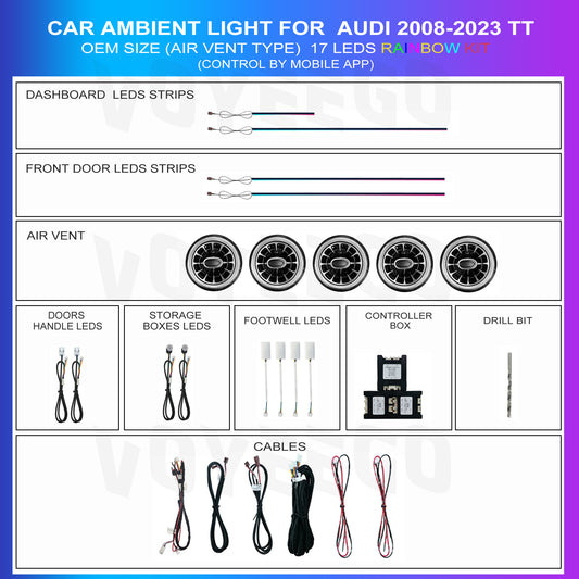 AUDI 2008-2023 TT Ambient Light Rainbow | Air Vent Type| 17 Leds