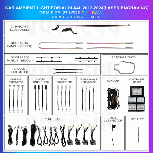 Audi A4 B9 Ambient lighting 27 Leds left hand drive