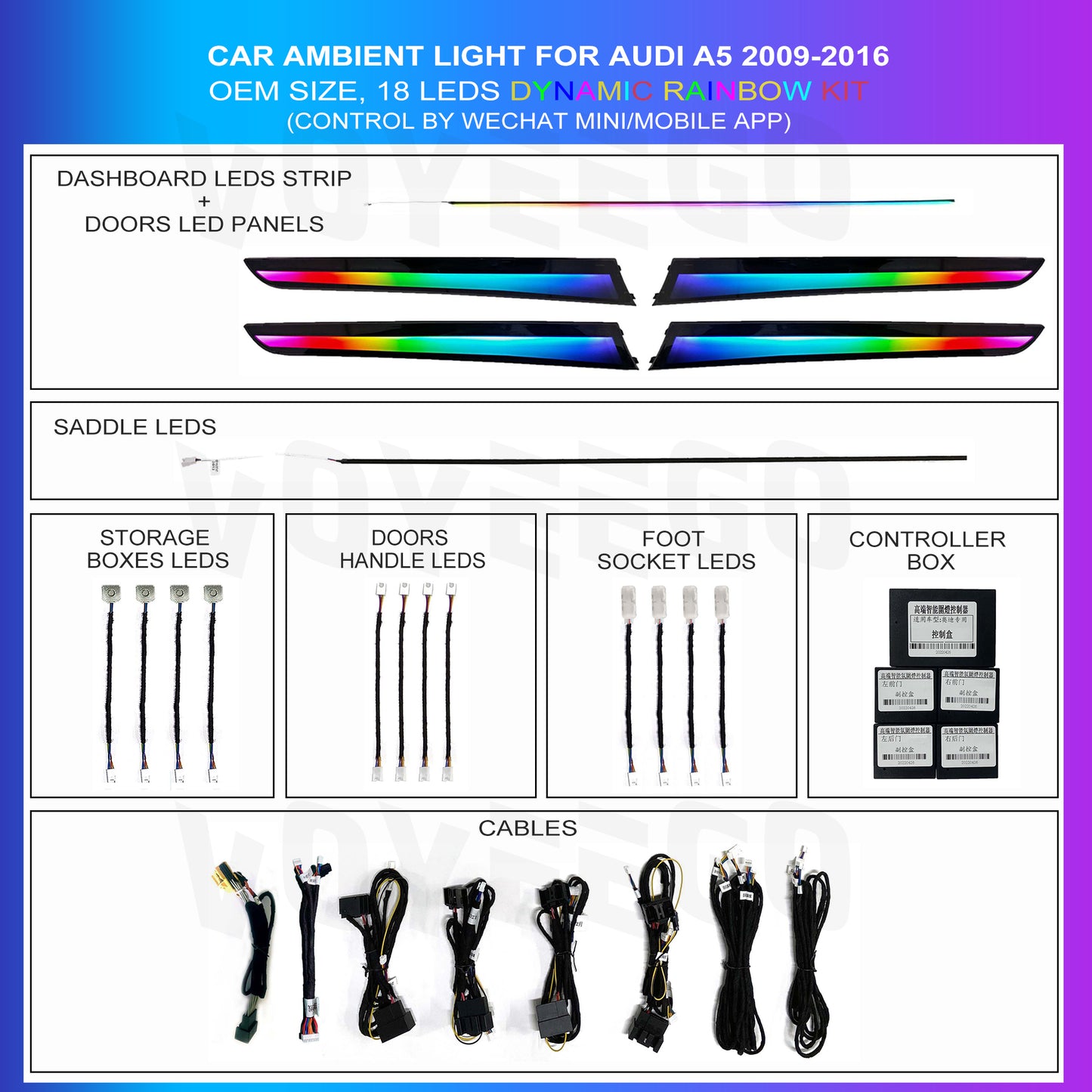 A5 2009-2016 Ambient Lighting Interior Kit | 19 Leds