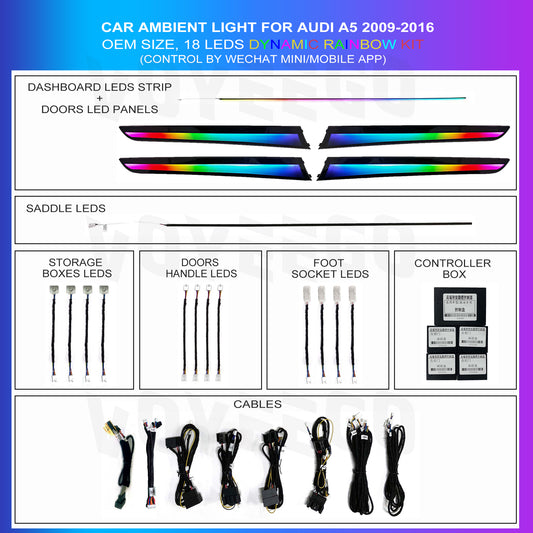 A5 2009-2016 Ambient Lighting Interior Kit | 19 Leds