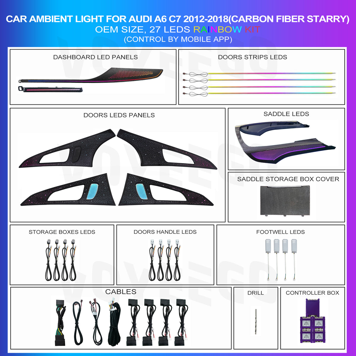 A6 RS6 C7 2012-2018 27 Leds Ambient Lighting | Carbon Pattern | Full Trim Type