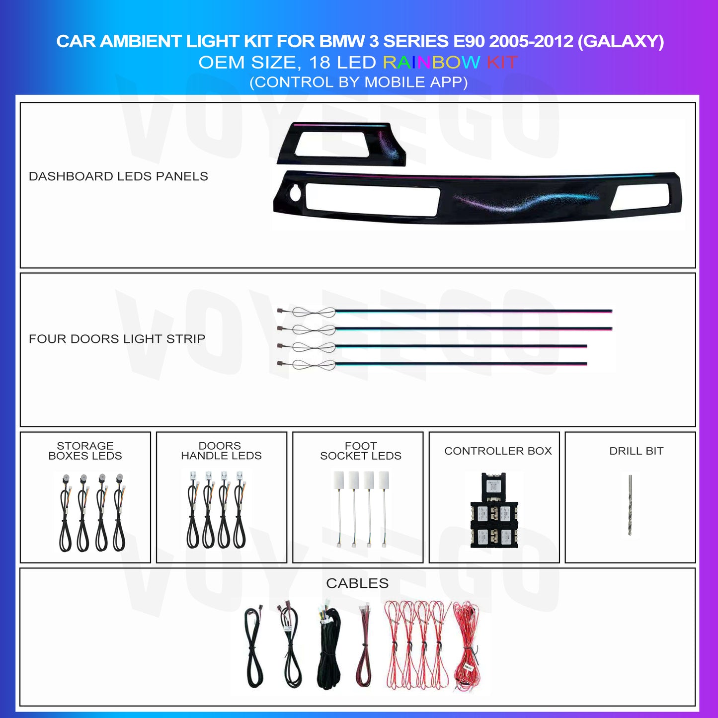 Presale | BMW 3 Series E90 E91 E92 E93 Ambient Lighting Kit (2005-2012) | Galaxy Rainbow LED Upgrade for Dashboard & Door Handles