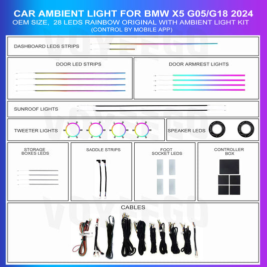 X5 G05 G18 2024 Strips Ambient Lighting 28 Led Rainbow OEM Kit