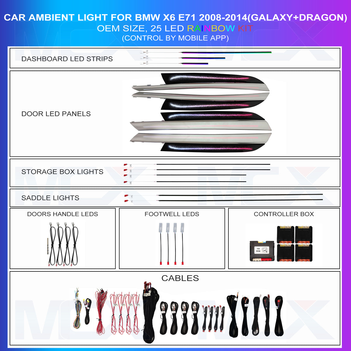 BMW X6 E71 Ambient Lights  2008-2014 Galaxy+Dragon scale pattern |25 Leds