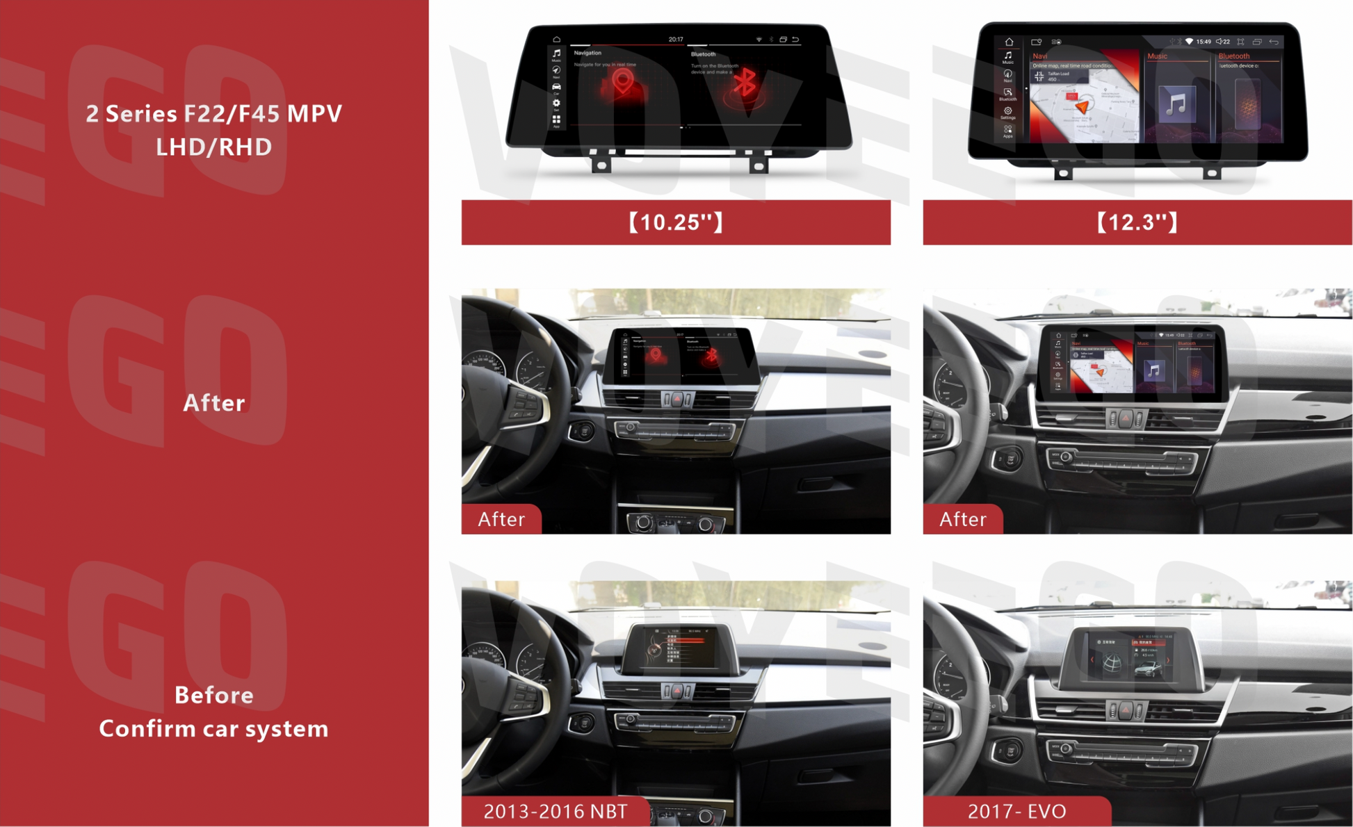 How to tell difference of bmw 2 series f22 f45 original system from NBT or EVO systems