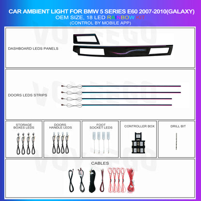 BMW 5 Series E60 E61 Ambient Lighting Kit (2004-2006)(2007-2010) | Galaxy Rainbow LED Upgrade for Dashboard & Door Handles