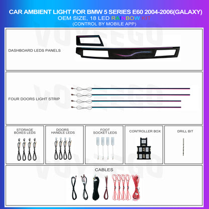 BMW 5 Series E60 E61 Ambient Lighting Kit (2004-2006)(2007-2010) | Galaxy Rainbow LED Upgrade for Dashboard & Door Handles