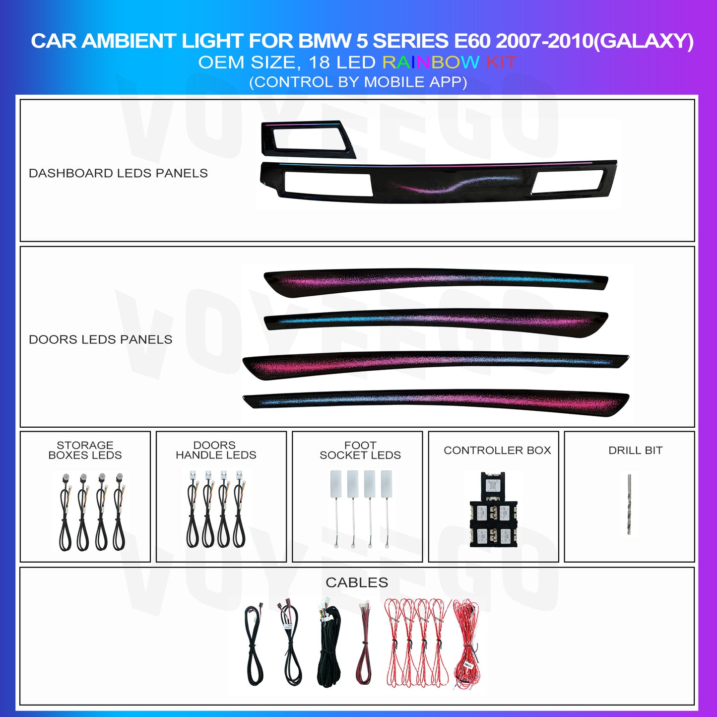 BMW 5 Series E60 E61 Ambient Lighting Kit (2004-2006)(2007-2010) | Galaxy Rainbow LED Upgrade for Dashboard & Door Handles