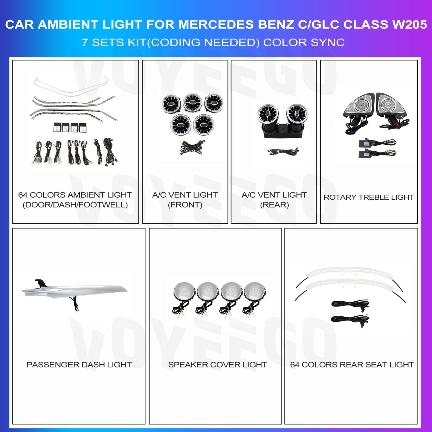 C Class W205 GLC X253 7IN1 Ambient Lighting Retrofit Kit | OEM Upgrade Screen Control