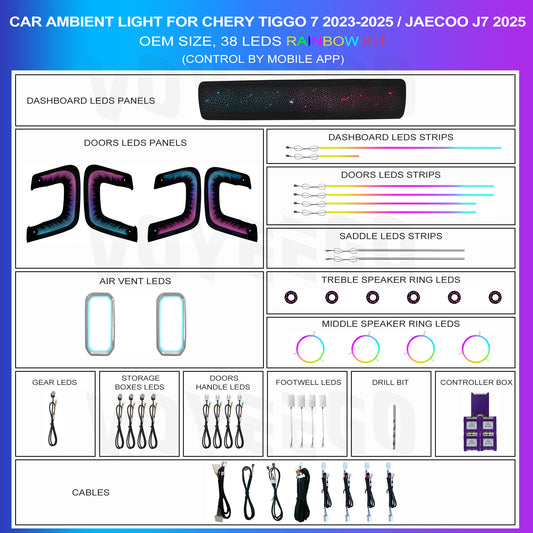 Chery Tiggo 7 2023-2025 Jaecoo J7 2025 Ambient Lighting 38 LEDS