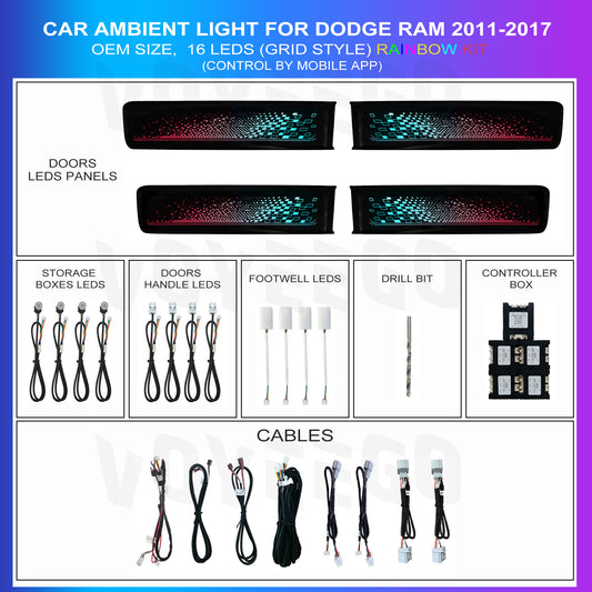 Dodge Ram  Ambient Lighting Kit 2011-2017 | Grid Style | 16 Leds|PRESALE