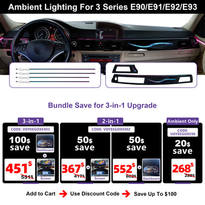 BMW 3 Series E90 E91 E92 E93 Ambient Lighting Kit (2005-2012) | Galaxy Rainbow LED Upgrade for Dashboard & Door Handles