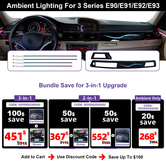 BMW 3 Series E90 E91 E92 E93 Ambient Lighting Kit (2005-2012) | Galaxy Rainbow LED Upgrade for Dashboard & Door Handles