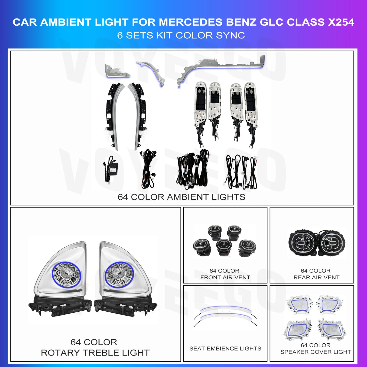 GLC X254 Aftermarket Ambient Lighting Upgrade Retrofit OEM Looks Color Sync | 64 RGB Colors