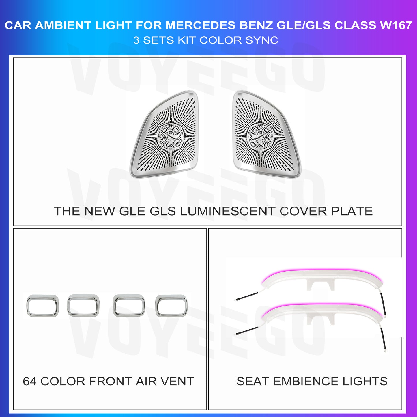 GLE GLS W167 Ambient Lighting Kit OEM Screen Control Colors Sync | 3 Sets in 1 Kit