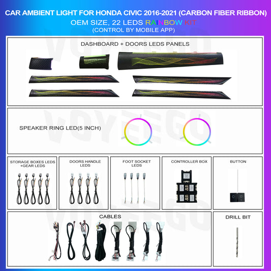 Civic 2016-2021 Ambient Lighting 20 Leds Kit | Starry Ribbon