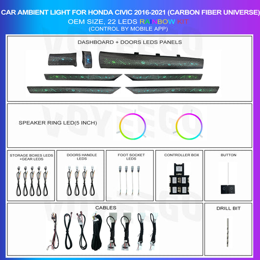 Civic 2016-2021 Ambient Lighting 20 Leds Kit | Carbon Fiber