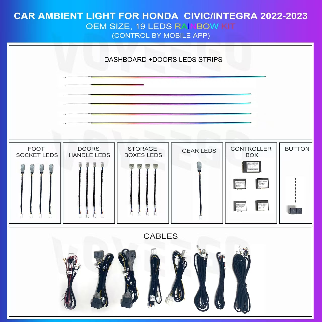 Civic 11th Integra 2022-2025 64 Colors Ambient Lighting Interior Kit | LHD