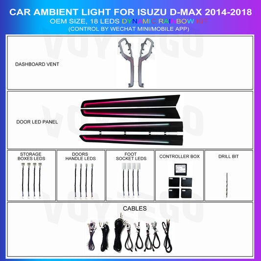 ISUZU D-max 2014-2018 Interior Ambient Lighting Retrofit | Dynamic Rainbow | 18 Leds