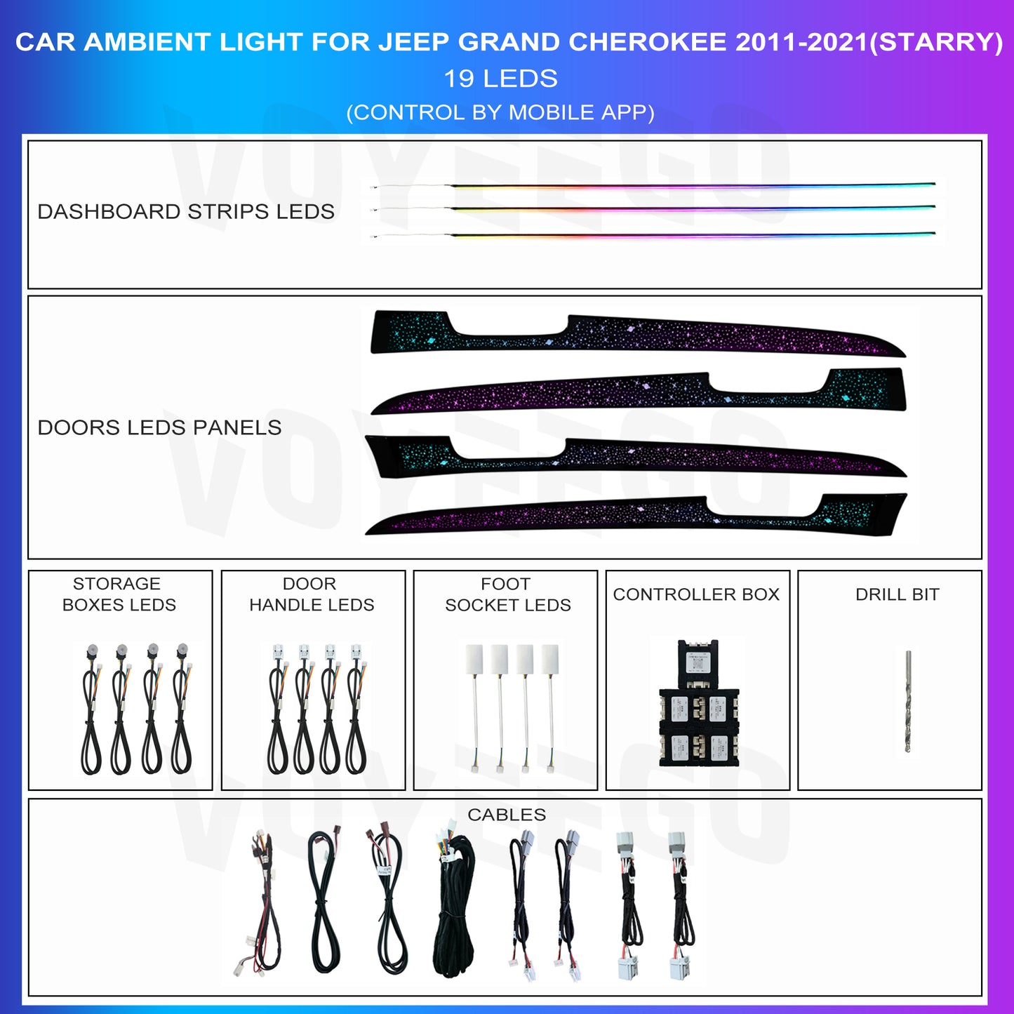 Jeep Grand Cherokee 2011-2021 WK2 Ambient Lighting Kit | LED Interior Lights | Music Sync | APP Control | Multiple Modes for Interior Car Lighting Conversion