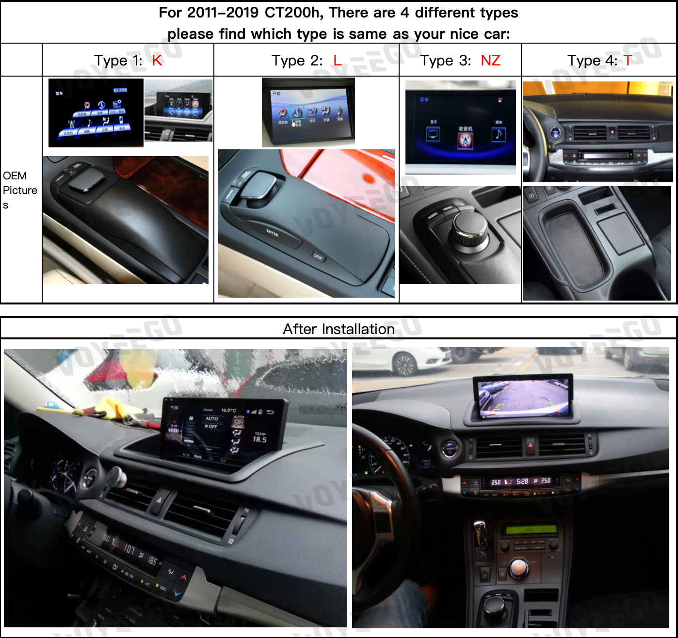 There are 4 different types of oem lexus ct200h systems, each system is compatible with different screen.
