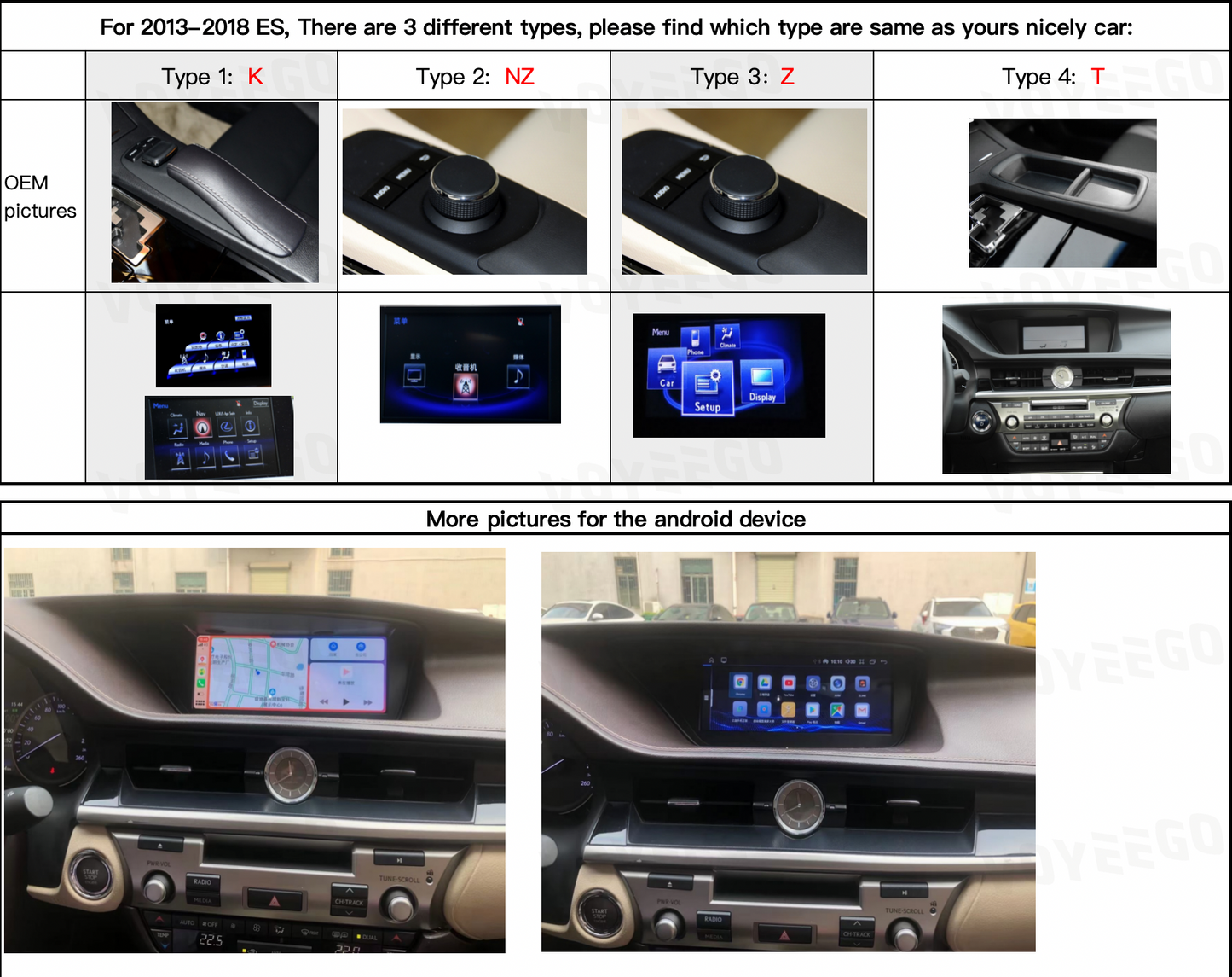 How to identify different types of lexus es 2013-2018 original system?