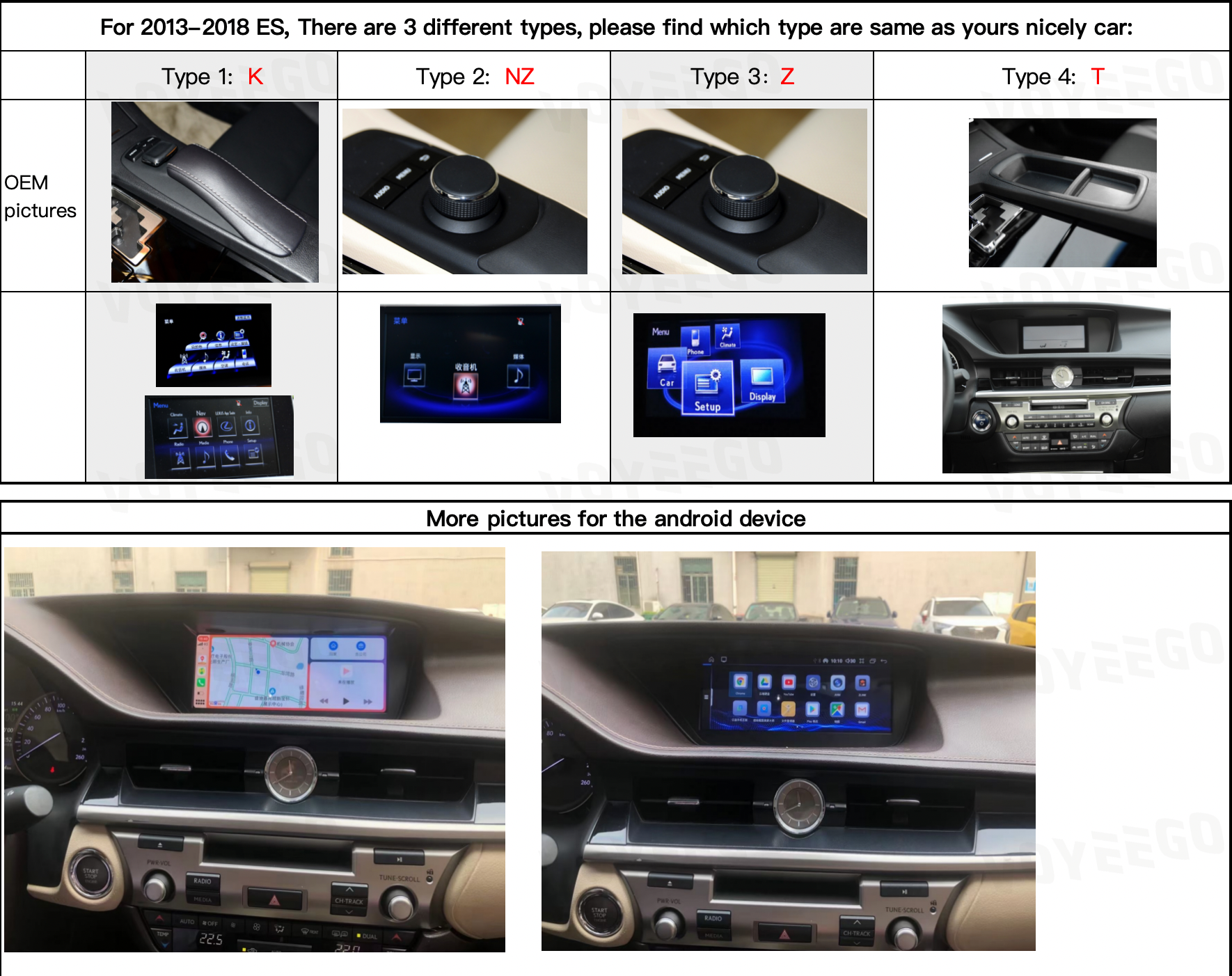How to identify different types of lexus es 2013-2018 original system?
