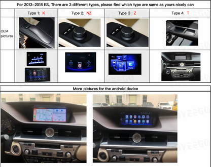 How to identify different types of lexus es 2013-2018 original system?