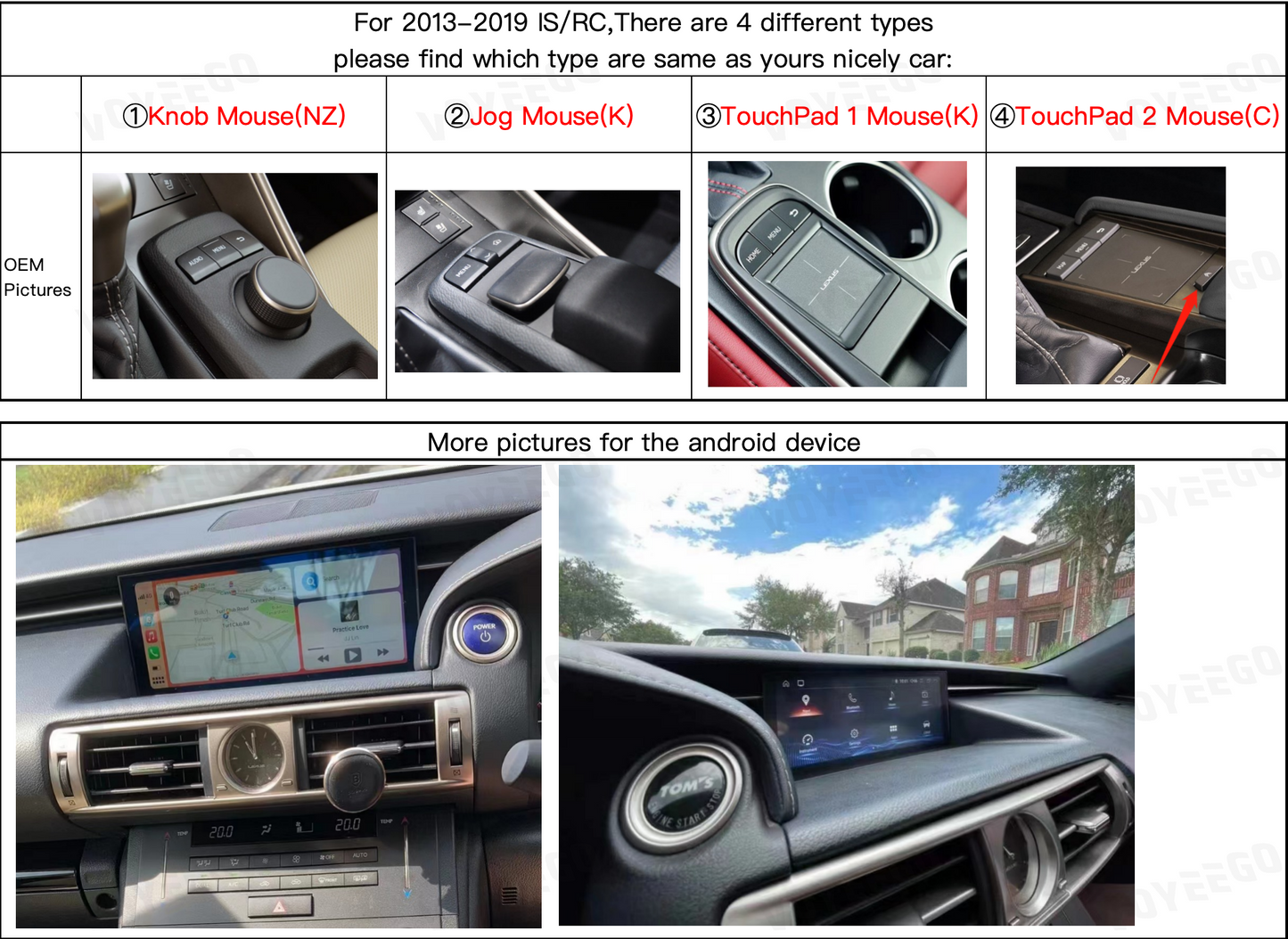  different car types of Leuxs 2013-2019 IS/RC models.