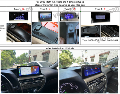 Car dashboard with navigation system display for 2009-2014 Lexus RX model