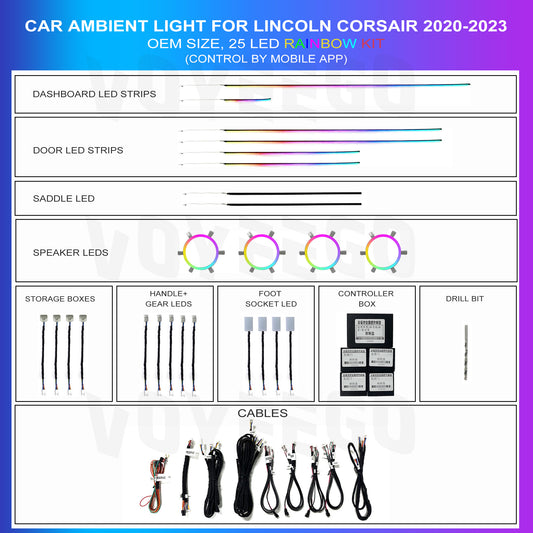 Lincoln Corsair ambient lighting with speakers for 2020 to 2023 year 25 leds