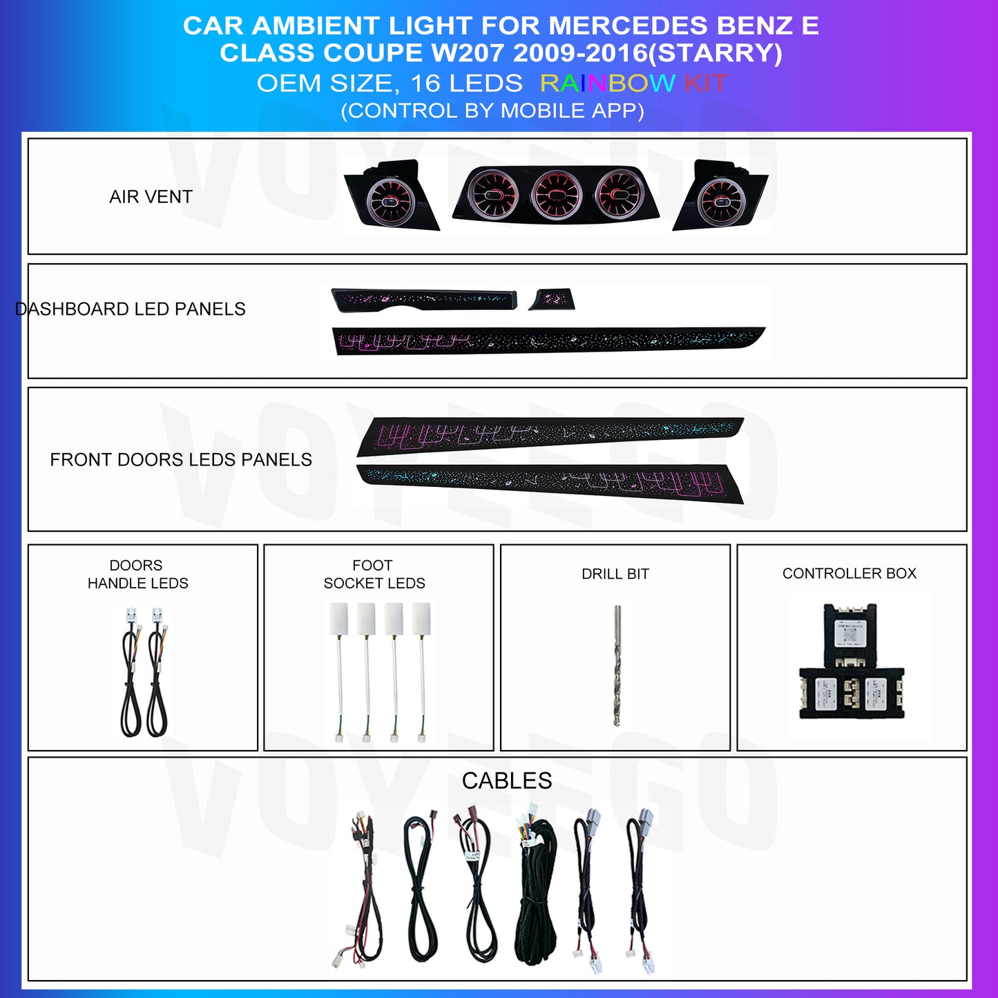 E Class Coupe W207 2009-2016 Ambient Lighting Retrofit Kit | Air Vents Leds | Dashboard Panel Leds | Door Trim Leds