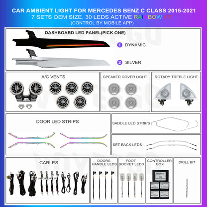 Mercedes Benz C Class W205 Ambient Lighting kit 7 sets in 1 kit