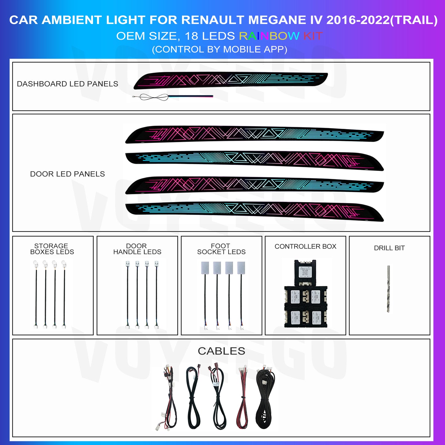 Renault Megane 4 2016-2022 Ambient Lighting Full Kit | 18 Leds