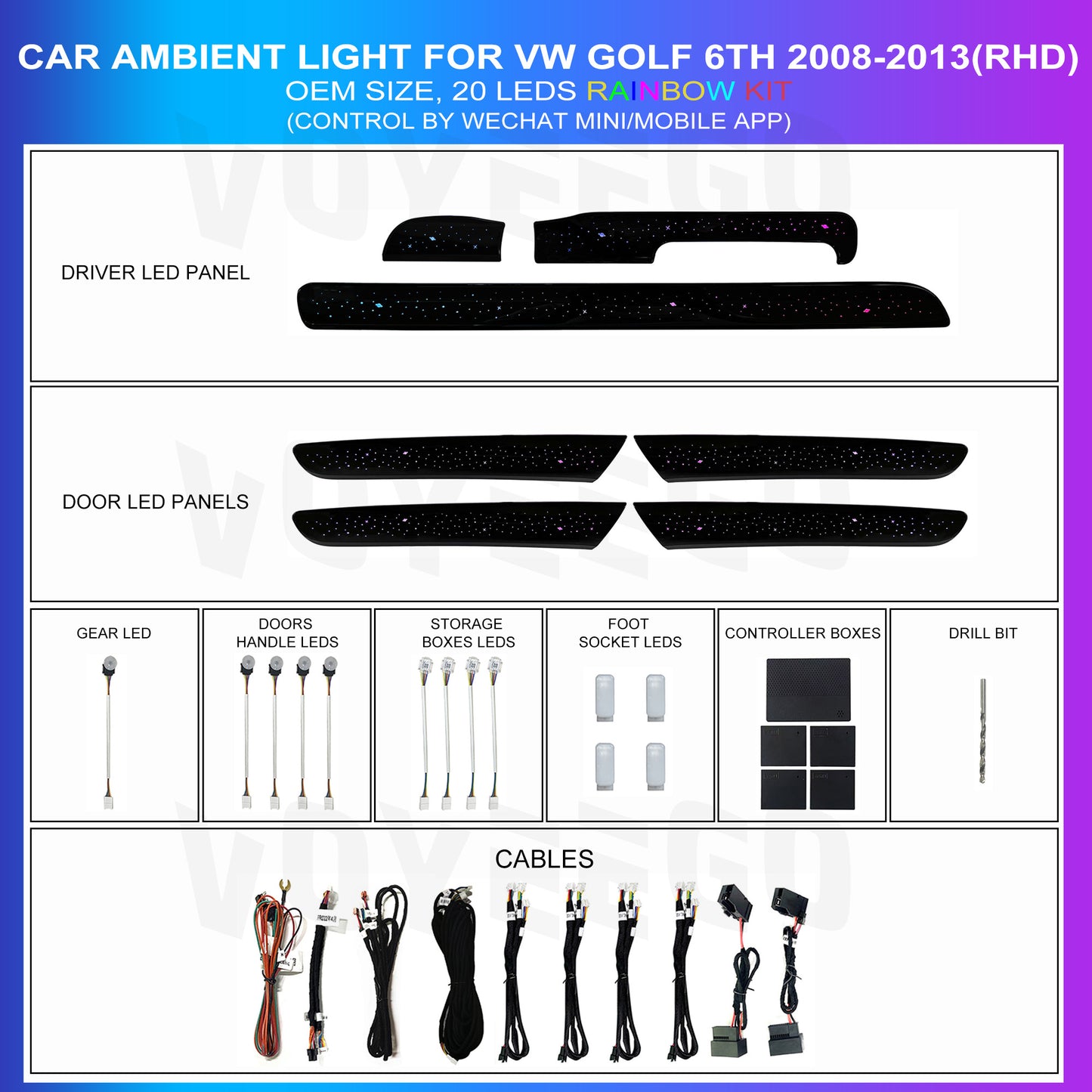 Car Interior Golf 6TH 2008-2013 Ambient Lighting | Galaxy Rainbow