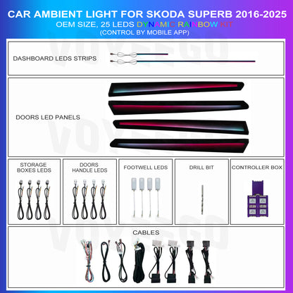 SKODA Superb Ambient Lighting Kit 2016-2025 | Dynamic Rainbow | 25 Leds